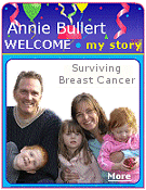 Breast cancer is just another topic until it strikes close to home. My daughter Annie just had a double mastectomy and reconstructive surgery. Click to learn more. 